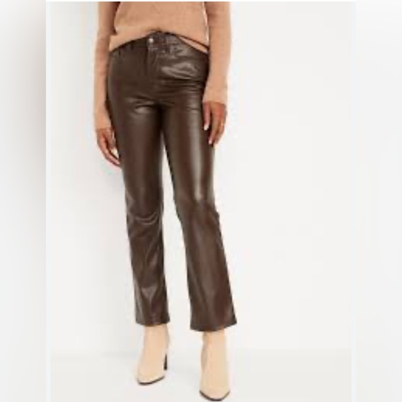 Old Navy Faux Leather Pants | 6 | High-Rise Boot Cut | Chocolate Brown | Fall - Picture 1 of 10